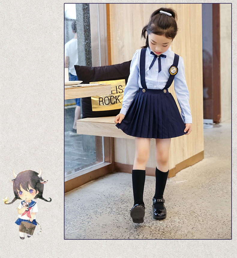 贝茜默 儿童校服定制春秋装新款中小学生背带裙套装幼儿园园服 hcx 女