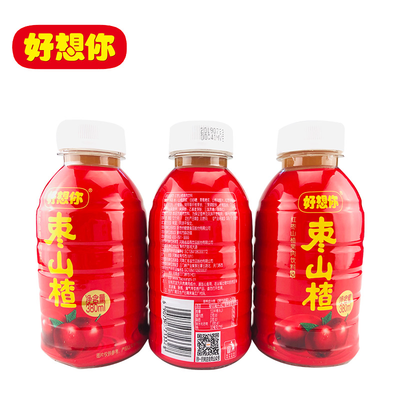 好想你枣山楂380ml×3瓶装红枣山楂果肉饮料儿童水果风味混合饮料品牌