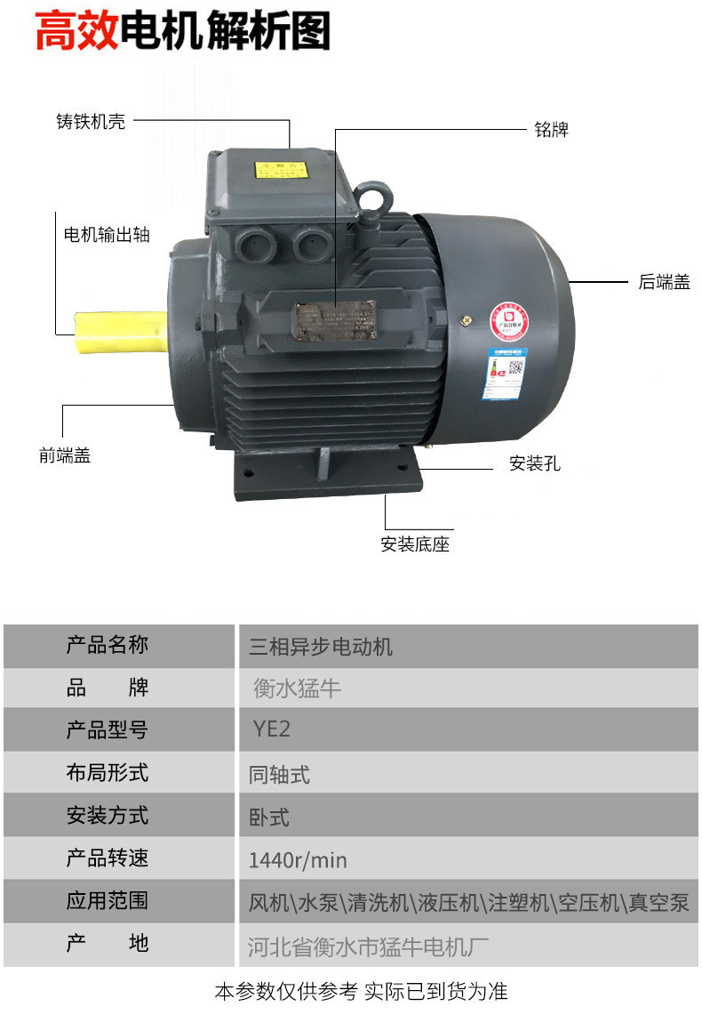 定制衡水猛牛电机四4级ye2三相异步电动机380v 0.