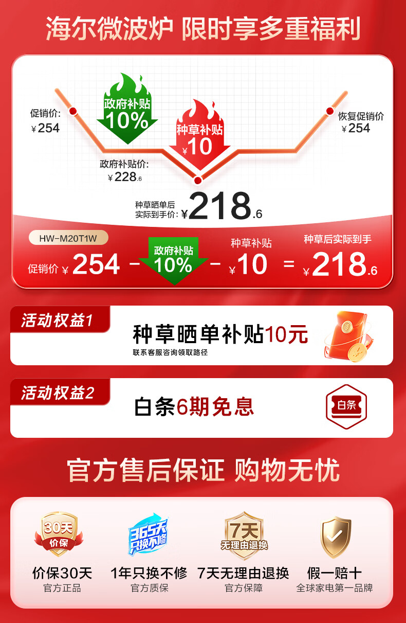 海尔(Haier)【金榜推荐】快捷微波炉 360°转盘加热 汉玉白旋转操作 易洁内胆 家用小型 老人适用 HW-M20T1W 商品详情图 1