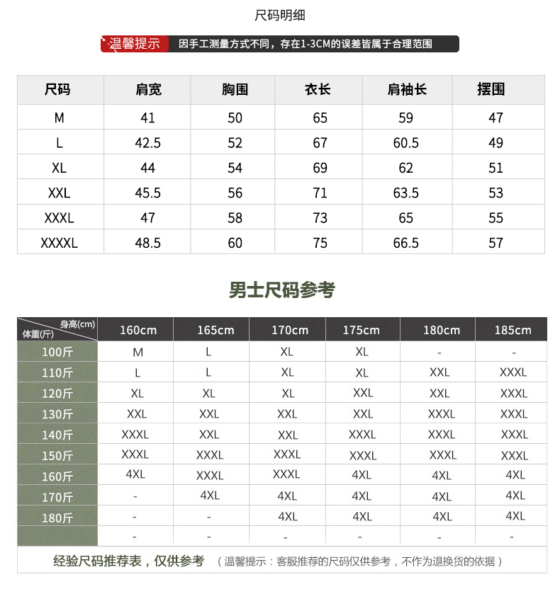 方式不同,存在1-3cm的误差皆属于合理范尺码肩宽胸围衣长肩袖长摆围42