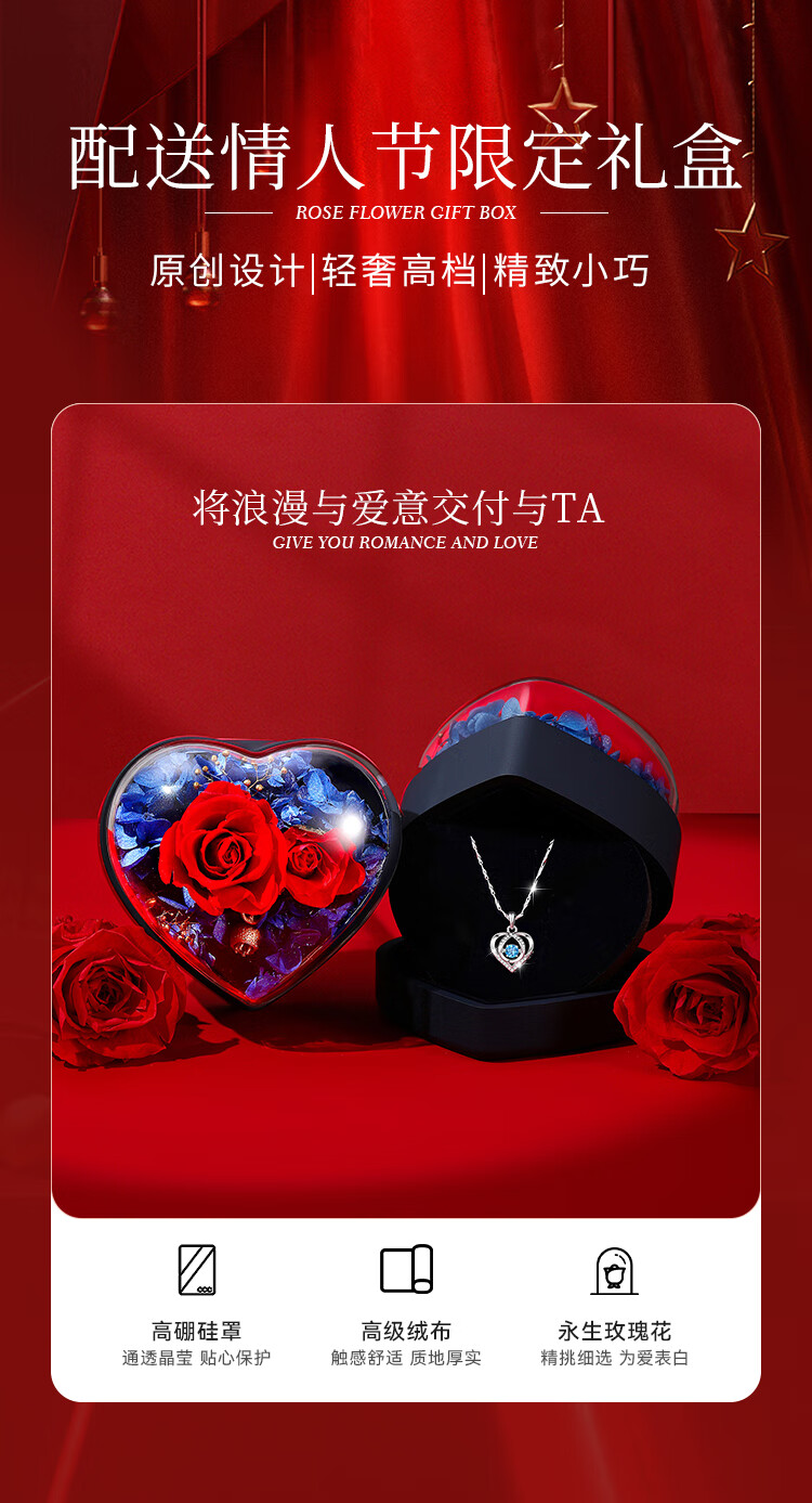 I&U跳动的心银项链女新年情人节礼物送女生女朋友老婆生日礼物女银饰 跳动的心项链【托帕石】