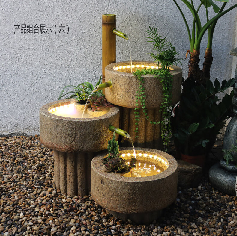 竹子田园禅意流水摆件客厅鱼缸室内台喷泉景观办公室装饰品 组合套餐7