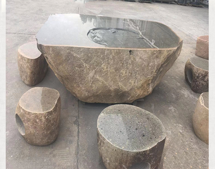 鹅卵石材桌石凳户外庭院公园休闲整块石头茶几天然桌子石桌椅石雕 加
