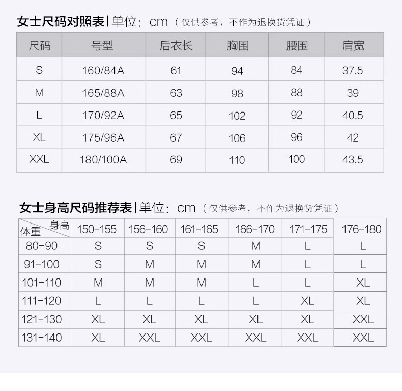 5女士身高尺码推荐表|单位:cm(仅供参考,不作为退换货790_768