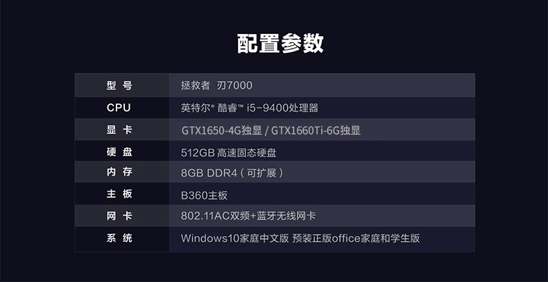 联想拯救者刃7000 可装win7或10 九代六核i5 游戏电竞