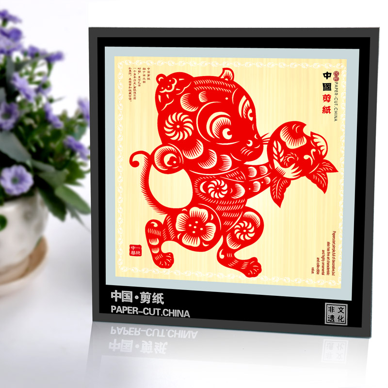 万格云手工剪纸画镜框摆件十二生肖福字窗花剪纸年画摆件中国风礼物