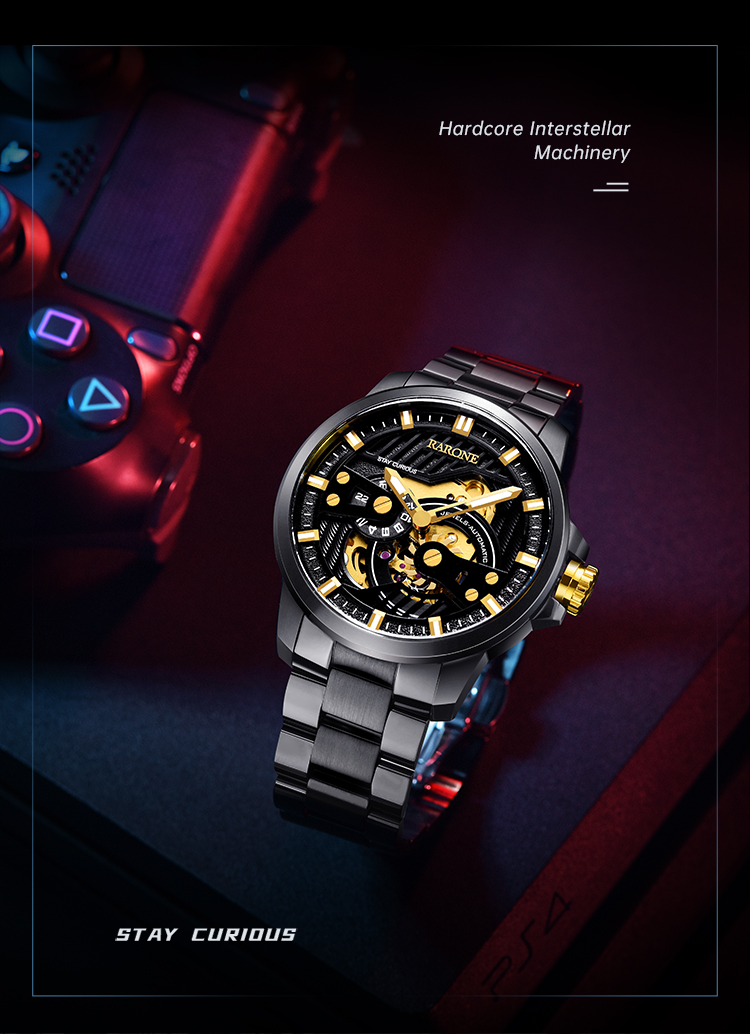 雷诺(RARONE)手表 【狼人杀联名款】时尚多层立体镂空全自动机械男士手表钢带腕表