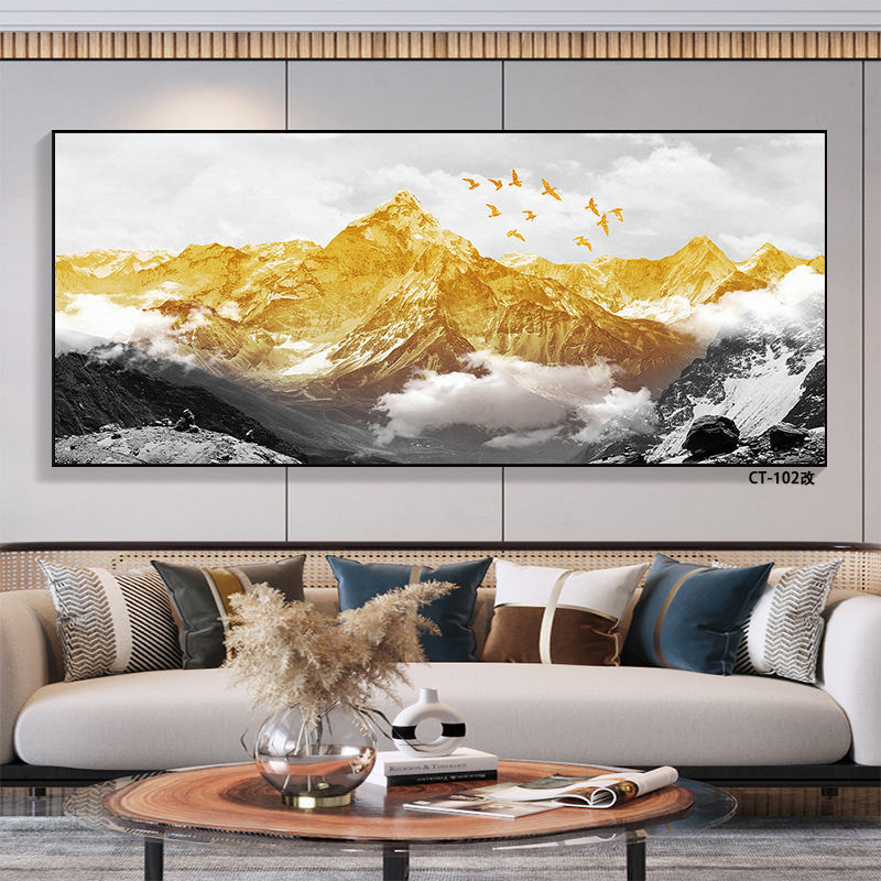 新中式客厅装饰画背靠金山沙发背景墙壁画办公室3d立体山水画挂画ct