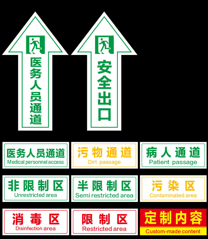 医疗废弃物污物通道箭头标贴医院卫生院病人医务人员通道安全出口地贴