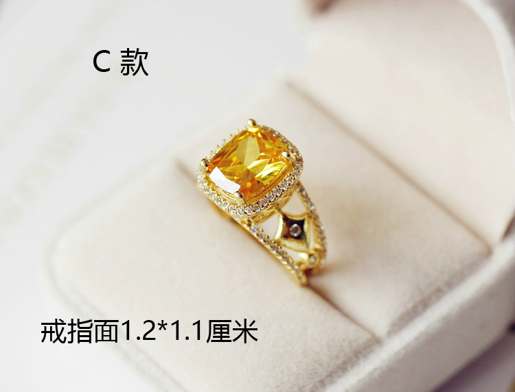 戒指女黄水晶方形切割黄钻时尚气质钻戒黄水晶宝石戒指女个性夸张宴会