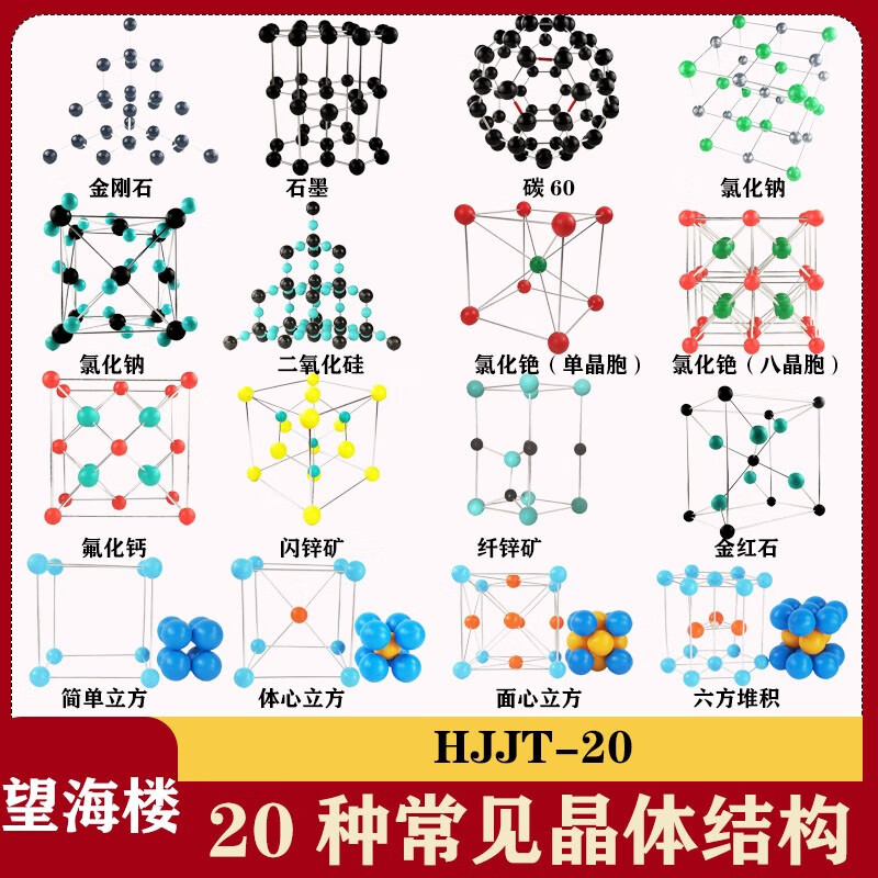 hjjt20晶体结构模型20件套氟化钙硫化锌金红石氯化钠碳60金刚石