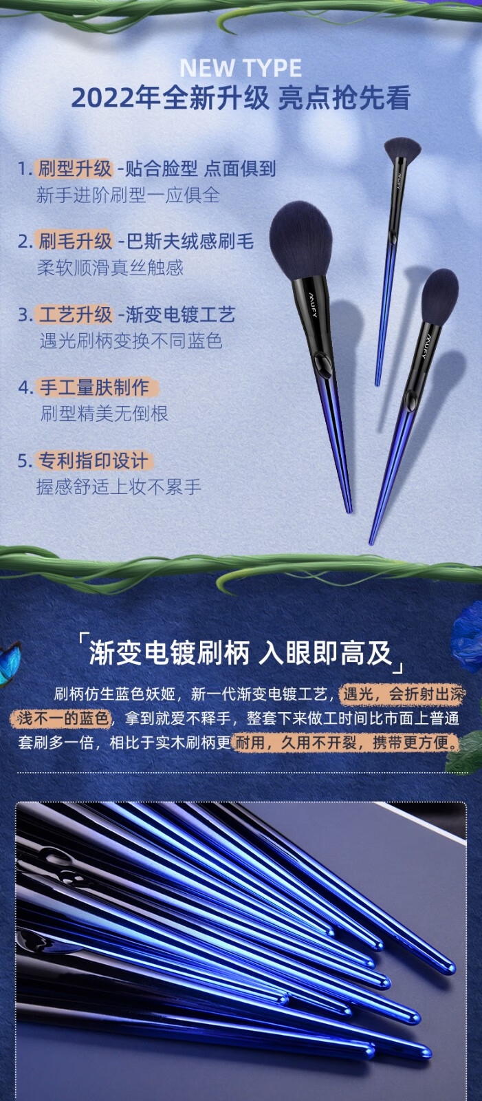 美卡芙优（MUFY） 蓝色妖姬化妆刷套装全套刷子礼物套盒眼影刷粉底刷修容腮红唇刷 10支化妆刷+绑带包+贴纸洗刷皂