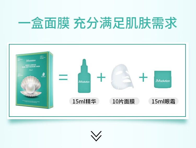 JMsolution肌司研韩国进口jm面膜补水保湿蜂胶水母燕窝珍珠亮肤滋养男女通用 急救补水面膜10片/盒