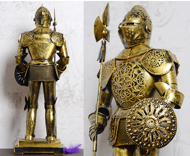 复古欧式盔甲武士模型中世纪骑士古代罗马士兵工艺品酒吧家居客厅橱窗