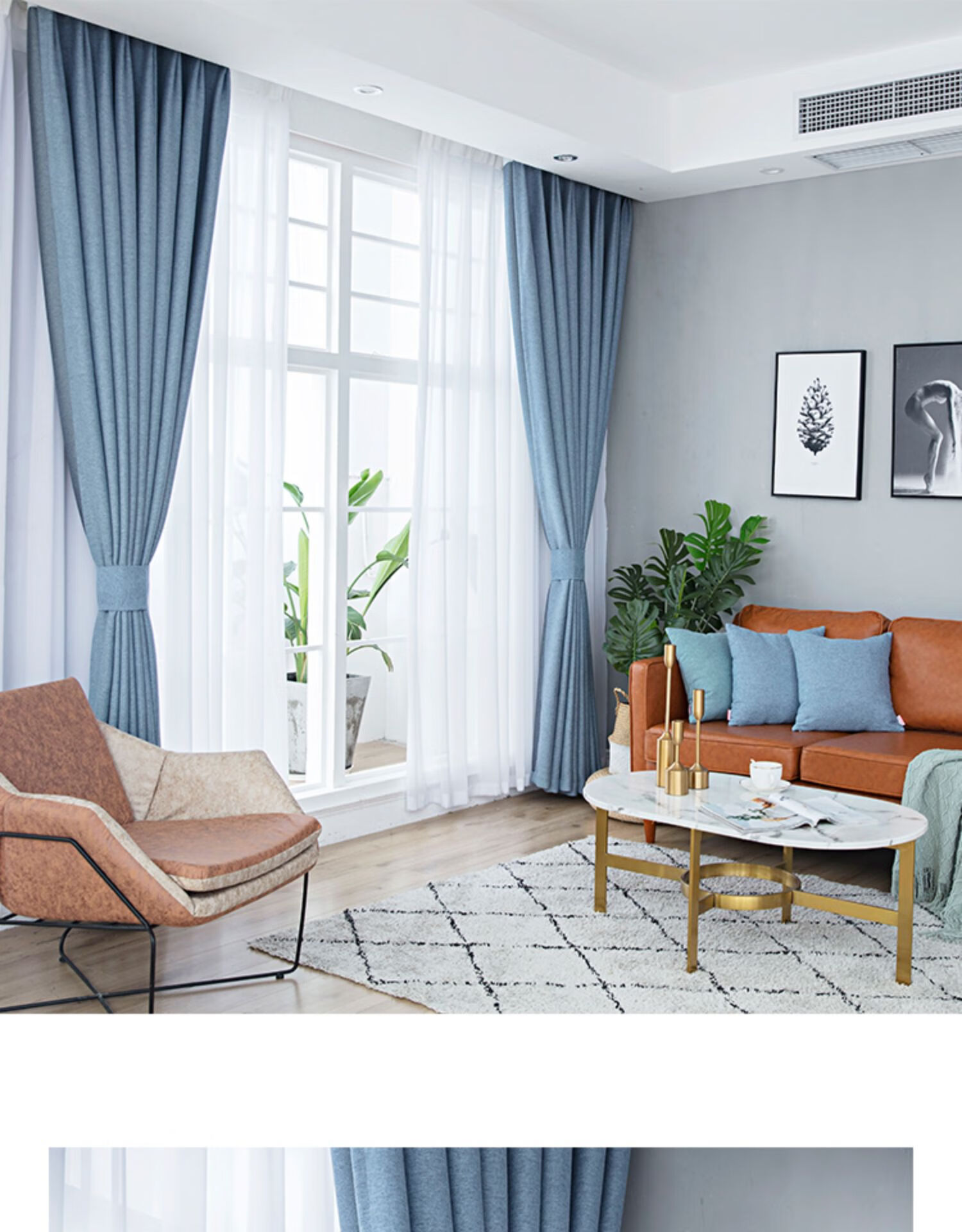 天媺新品时尚北欧风格大气棉麻遮光窗帘简约现代窗帘布客厅成品卧室