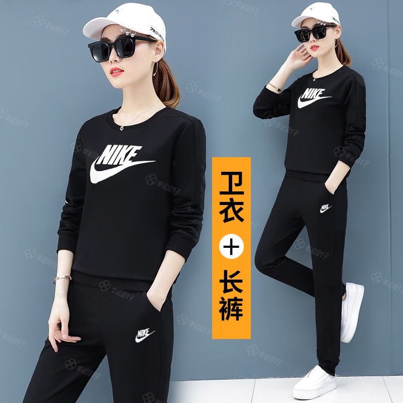 tz nike耐克套装女 2021秋季新款运动服圆领宽松套头卫衣 针织收口