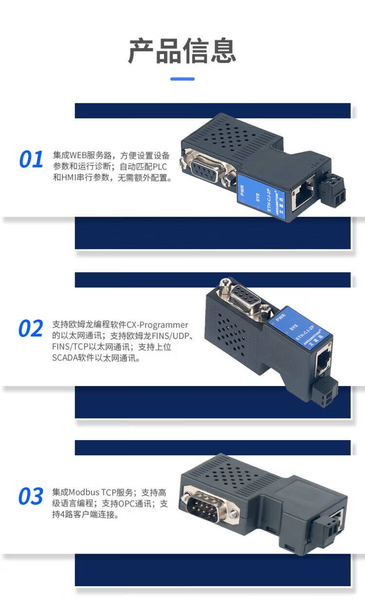 4，適用CJ1M/2M/CG1 PLC編程口擴展轉以太網通訊模塊ETH-CJ-2P ETH-C