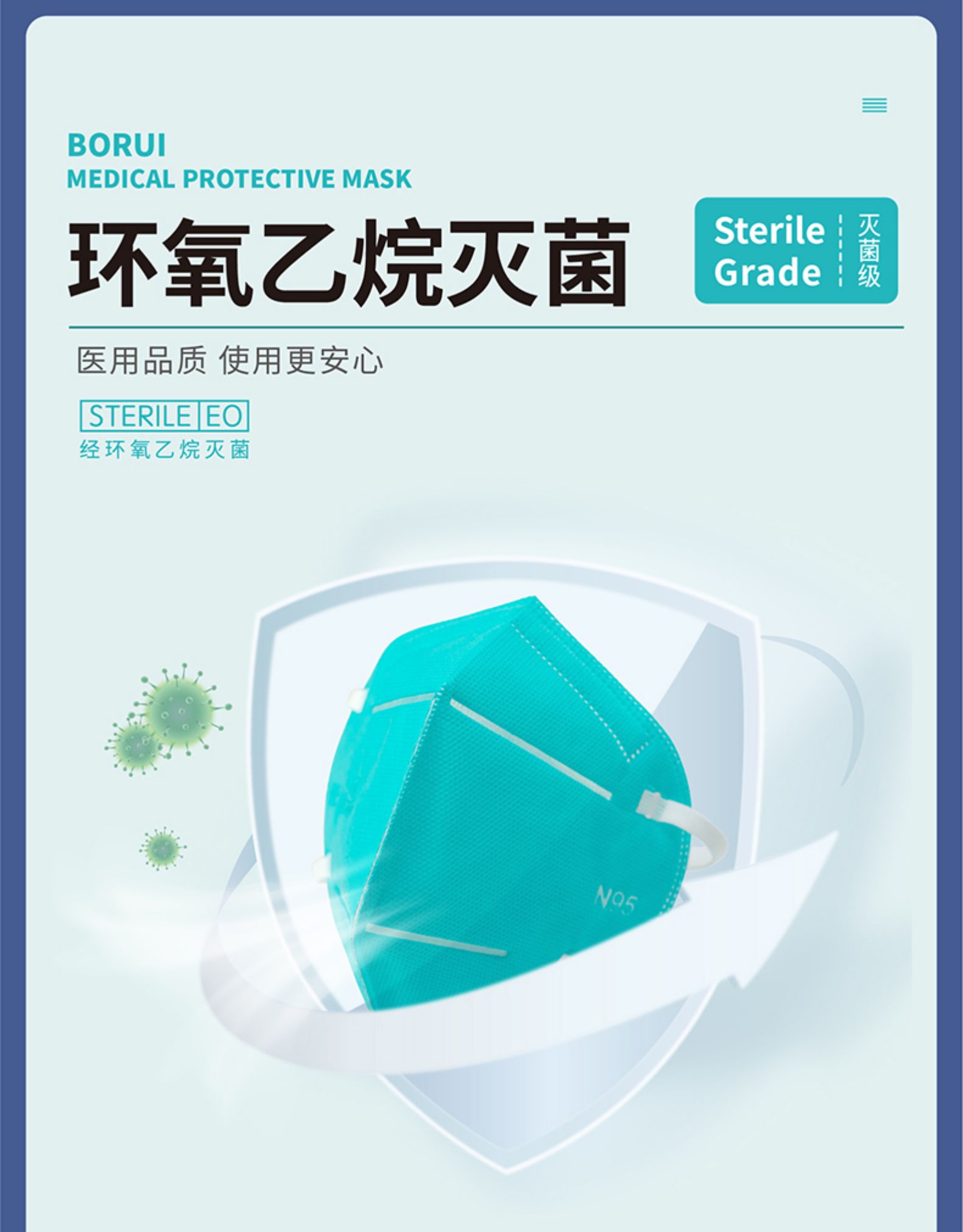 博锐防护口罩防尘透气六层含熔喷过滤层防护防花粉绿色5只装