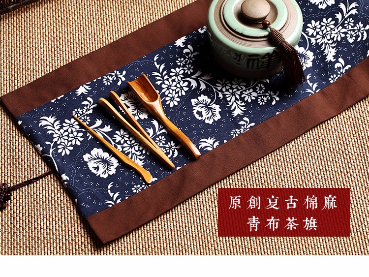 柴扉園 棉麻茶席桌旗中式桌布茶几布长条桌垫子禅意茶盘垫香道茶道杯垫茶桌餐桌布长条装饰布茶旗茶台床尾巾 一号白色茶席（32*147）