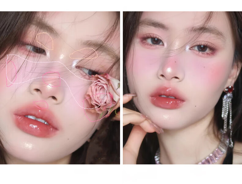 XiXi 渐变三色修容粉盘一体盘侧影鼻影阴影腮红腮蓝晒红少女自然提亮 03#莎尔漫纱