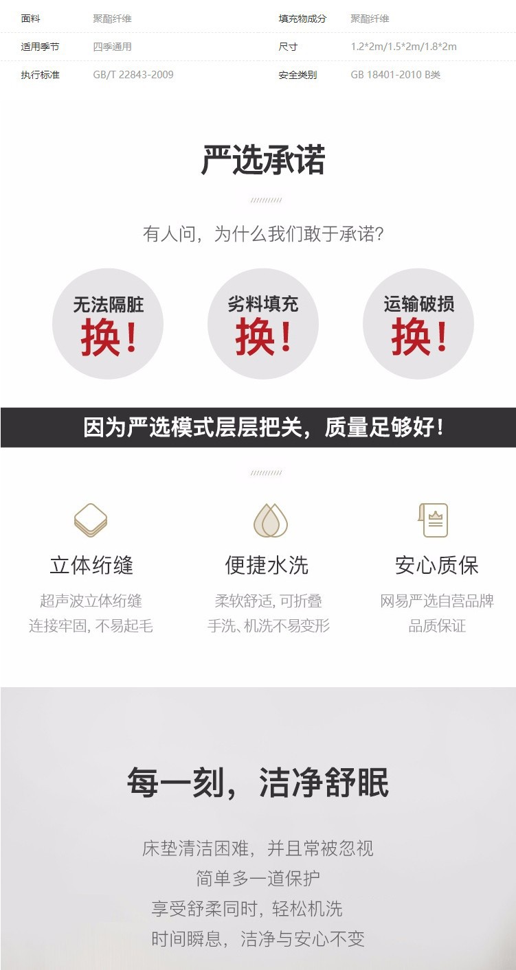 网易严选床垫保护垫 床褥床单软垫 透气保护床垫子床褥 床褥（床垫保护垫） 1.8*2m*纯白