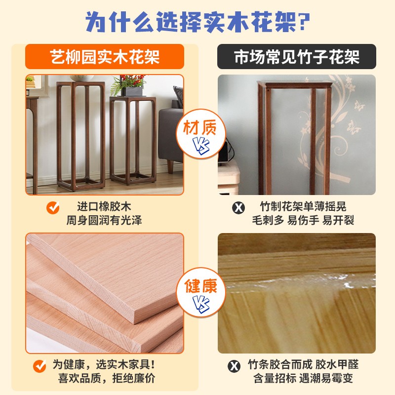 艺柳园 花架实木客厅置物架落地花盆架新中式室内花架客厅吊兰花架子花几桌 胡桃色大号【整装】