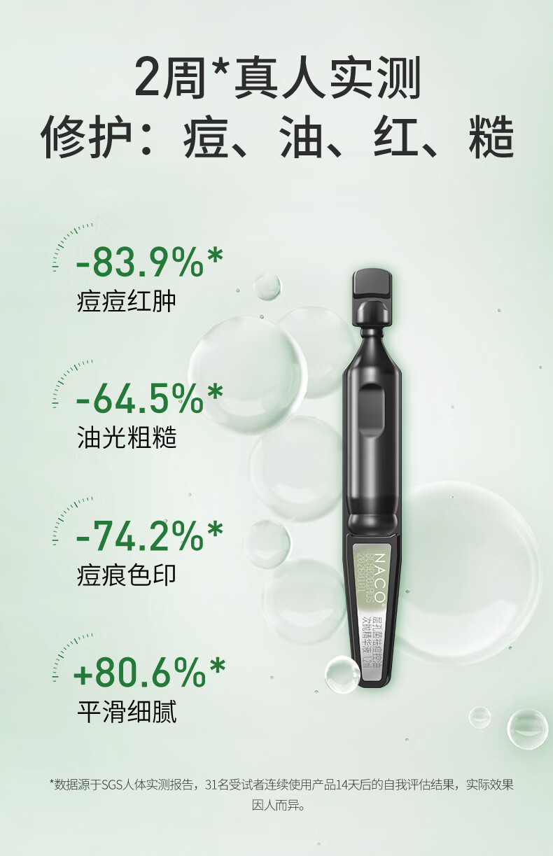 NACO层孔菌控油祛痘精华液次拋混油皮敏肌收缩毛孔肌肤舒缓淡化祛痘印 1盒30支+5支（1.2ML）