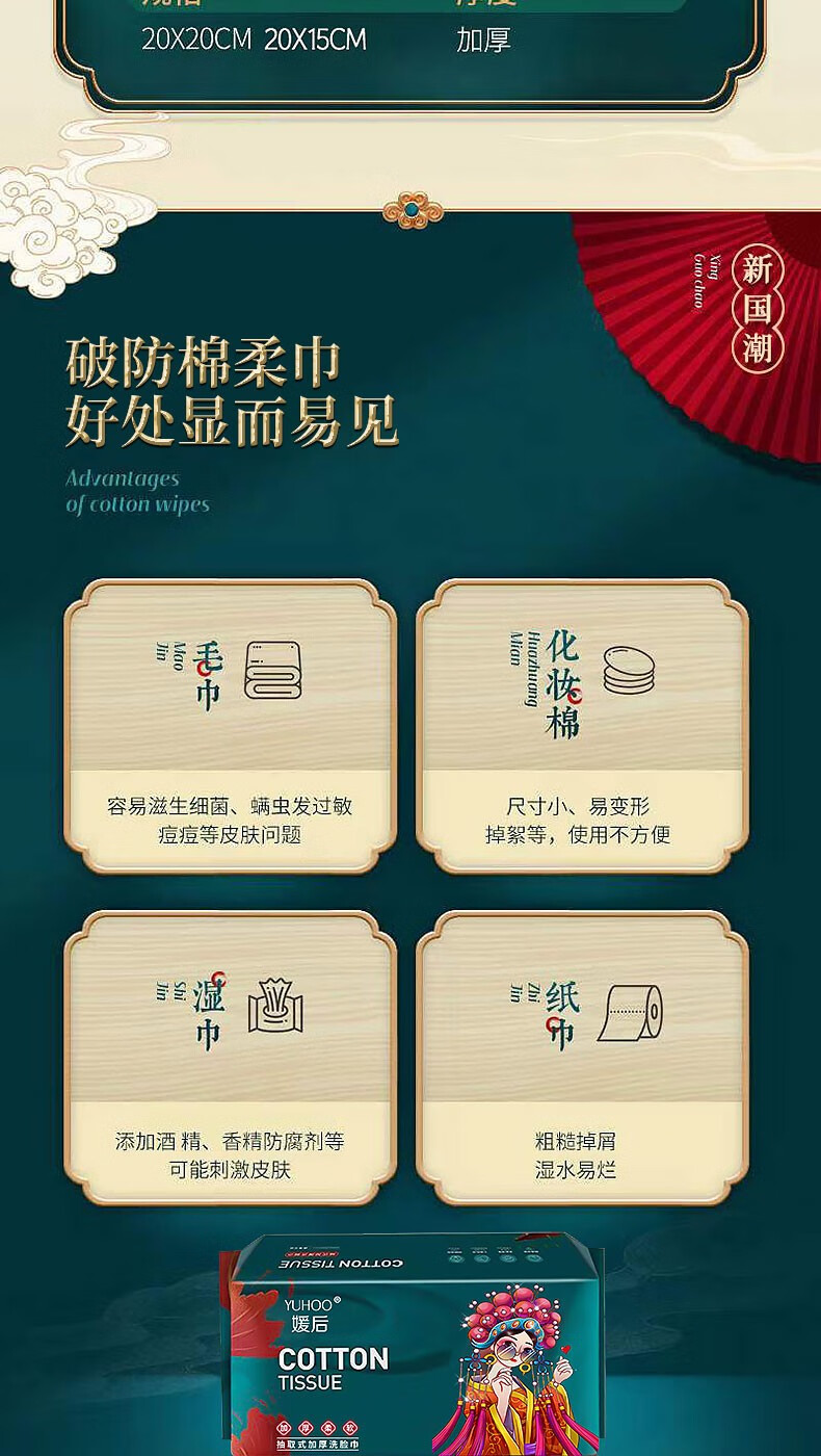 媛后国潮加厚洗脸巾一次性棉柔洗面巾擦脸巾珍珠纹干湿敷化妆卸妆棉 国潮绵柔洗脸巾*3包.