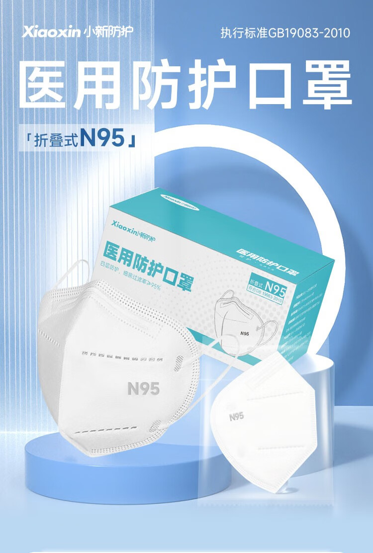 小新防护 甲流流感 折叠式n95口罩医用级别防护口罩 执行标准：GB19083-2010 N95医用口罩30只/盒