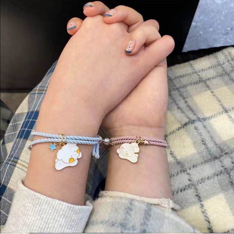 贻贝情侣闺蜜相吸小皮筋女抖音网红同款磁铁卡通手绳磁吸手链一对