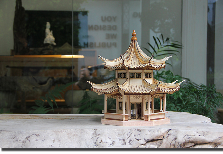 中国古建筑木模型定制中式古代木质拼装建筑成品模型摆件 八角亭 380*
