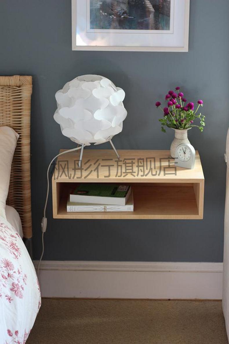 悬空床头柜法式轻奢壁挂床头柜带抽屉双层梳妆台悬空实木书架现代简约