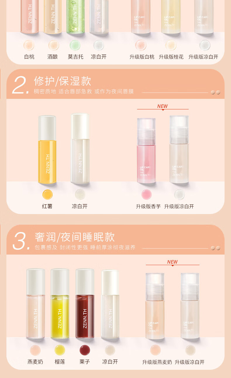 ZENN.TH 轻薄护唇油保湿滋润去死皮修护唇膜 白桃1.0款