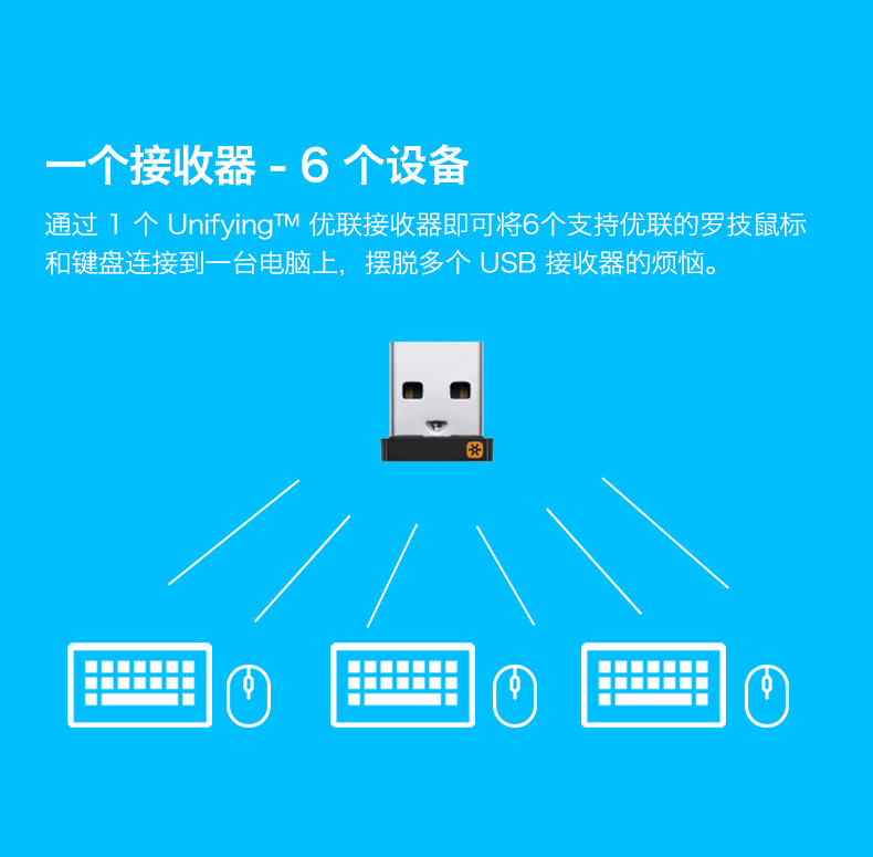 罗技（Logitech） 无线优联接收器 外置USB电脑无线键盘鼠标适配收发器 仅使用于优联产品