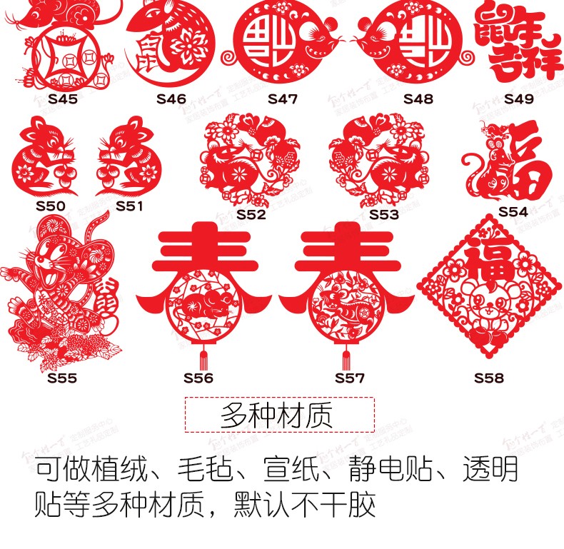 2020新年装饰橱窗布置玻璃门贴鼠年贴纸剪纸新春过年中国风窗花元旦