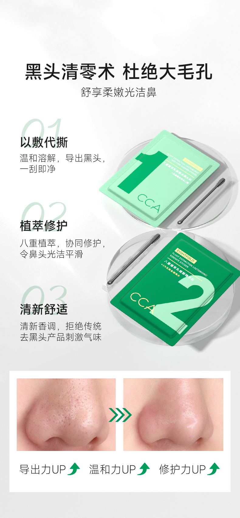 CCA去黑头套盒鼻贴5组10片导出精华液吸粉刺面膜贴收缩毛孔不撕拉温和男女 COCOAMELIA CCA去黑头鼻贴【免撕拉