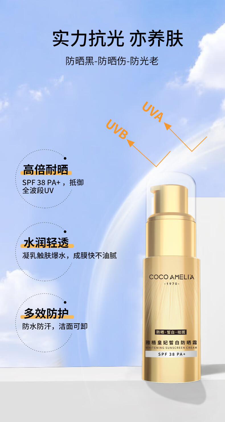 COCOAMELIA1970CCA雅阁皇妃小金管防晒霜乳防水防汗清爽全身面部隔离二合一男女 CCA雅格皇妃防晒霜