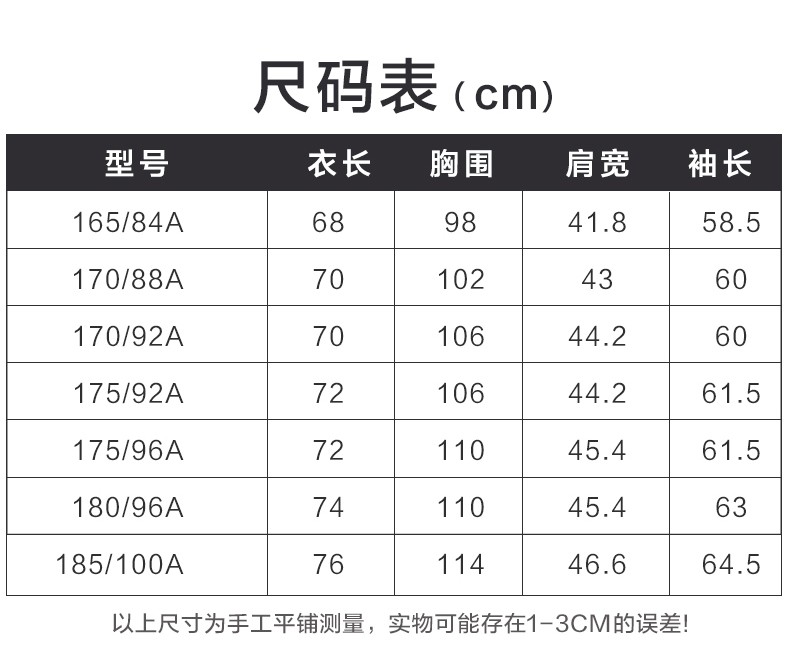 尺码表(cm)型号衣长胸围肩宽袖长165/84a689841.858.