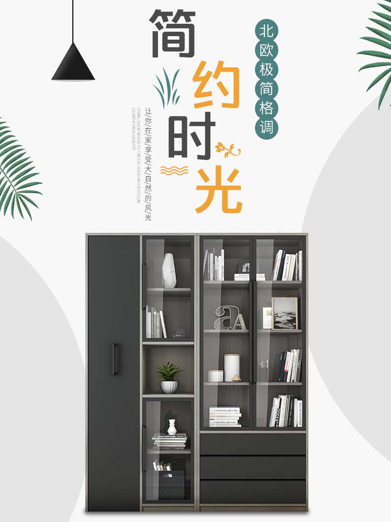 特伦顿书柜北欧现代简约带拉门组装北欧书橱书房书架柜子置物自由组合书柜 B款