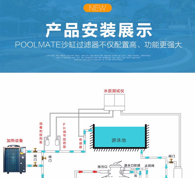 poolmate 砂缸游泳池沙缸循环过滤器鱼池过滤水处理设备 v/s400(不含