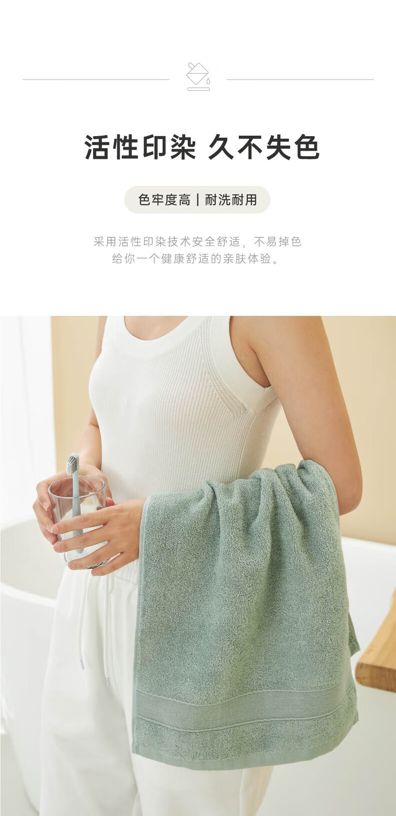 三利 毛巾纯棉洗脸成人男女士家用洗澡全棉吸水速干长绒棉酒店面巾 幽蓝+米白