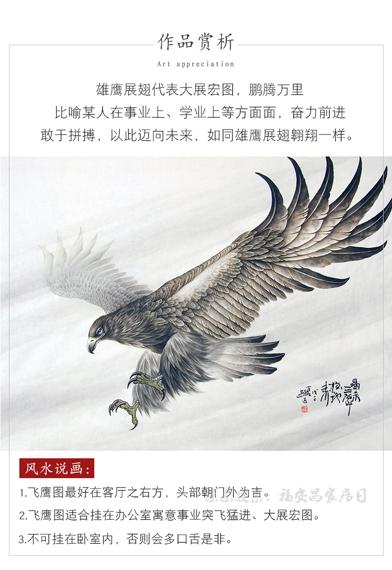 挂墙上鹰装饰 鹏程万里大鹏展翅办公室玄关挂画 大展宏图壁画 a款 带