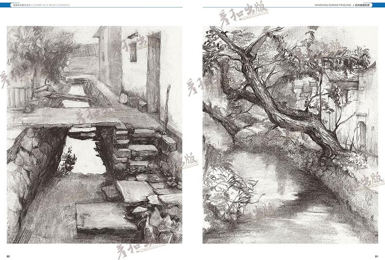 田野素描基础大师风景临摹范本单体局部写生照片对画速写范画对临校