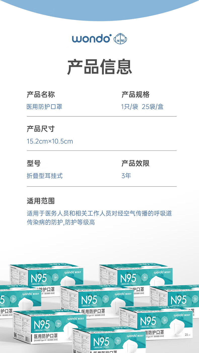 豌豆医疗独立包装折叠式轻薄透气升级款N95口罩一次性外科医用防护口罩 医用非无菌【20个】