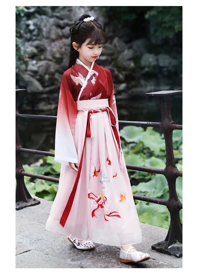 儿童汉服女仙风儿童古装襦裙小女孩古风唐装套装宝宝演出服g12 酒红色