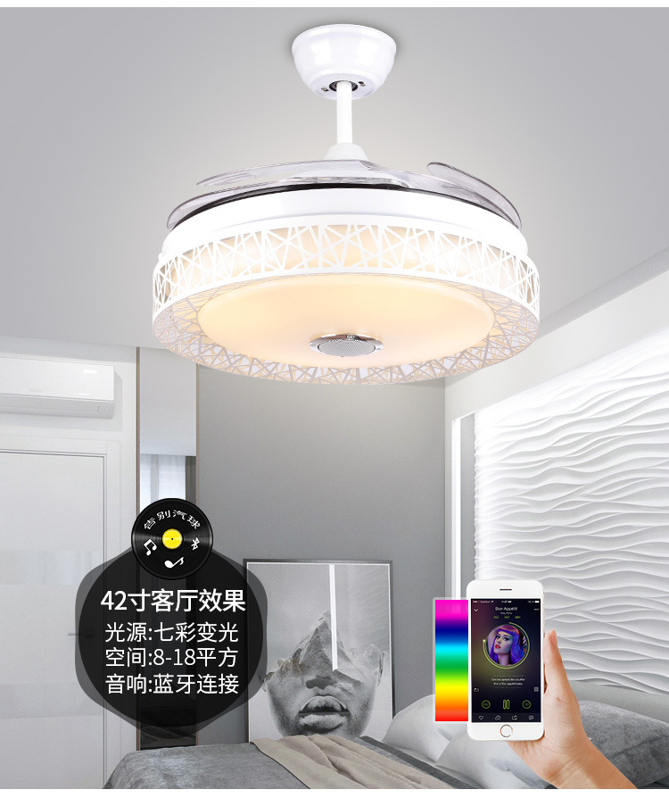 带风扇吊灯餐厅蓝牙隐形风扇灯吊扇灯音响餐厅现代简约客厅遥控1 黑色