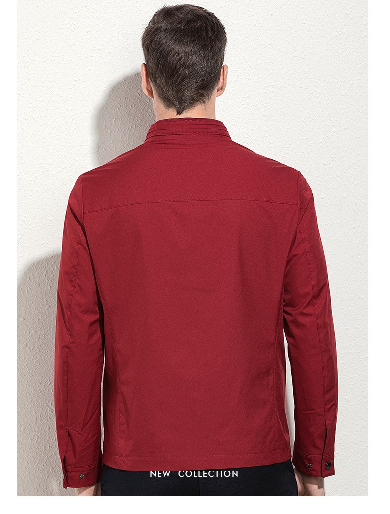 新款中年夹克衫爸爸装中老年男士立领拉链商务休闲外套秋k4100 深红色