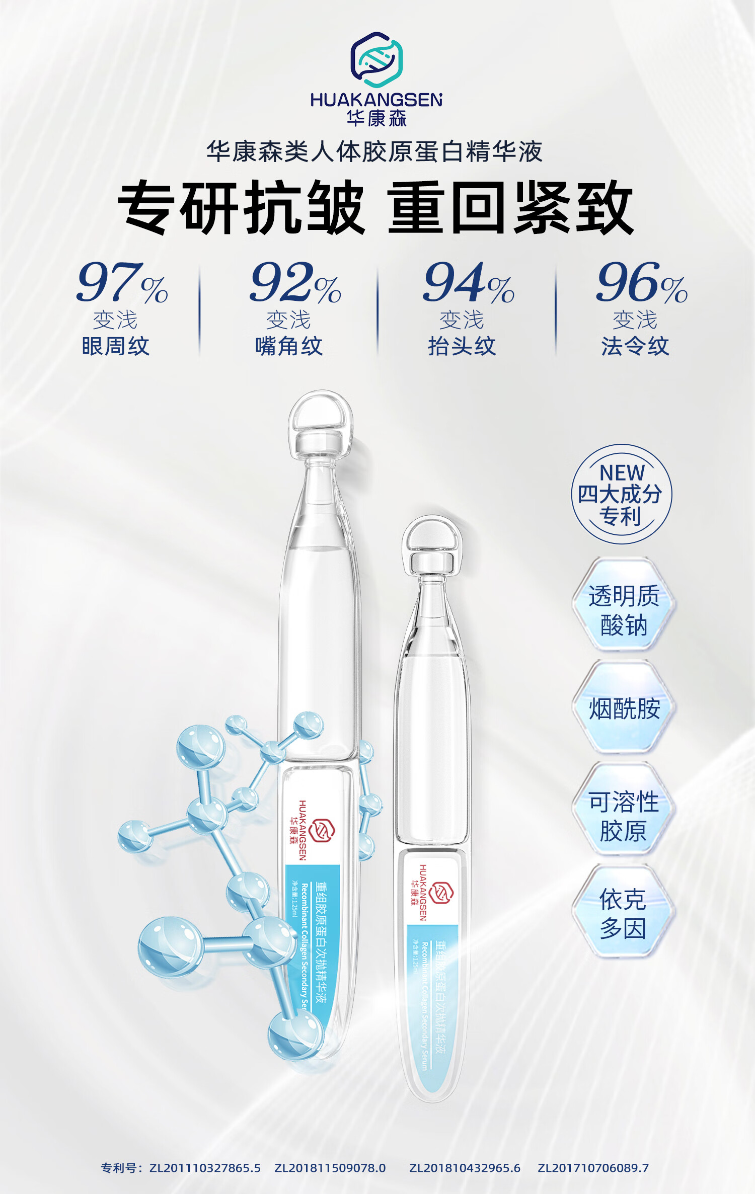 华康森次抛精华液 抗皱紧致 面部呵护敏肌透亮盈润III型胶原次抛 1.25ml 次抛精华液5支小盒