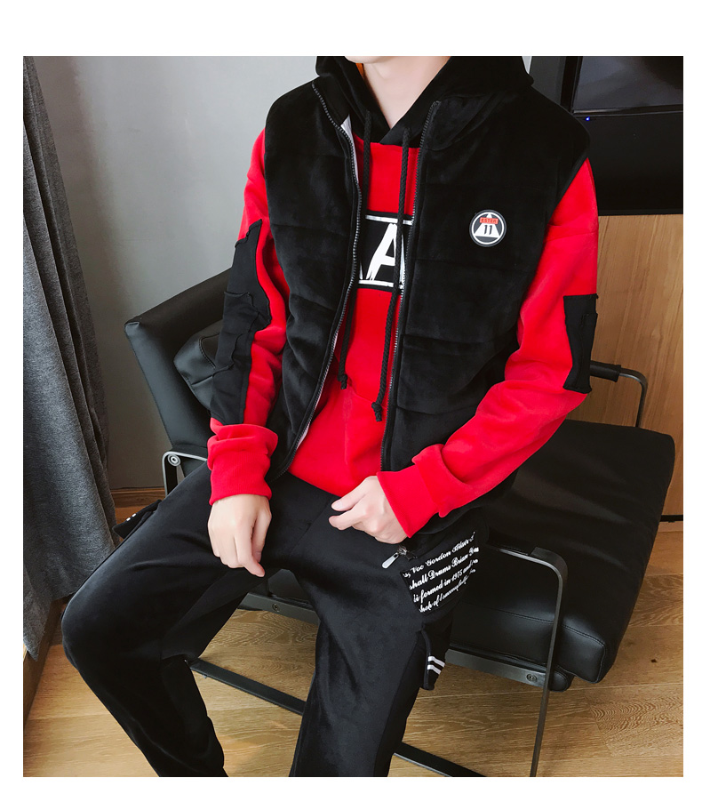三件套2020春季新款帅气跑步马甲卫衣运动套装棉服新品 116-d558黑色